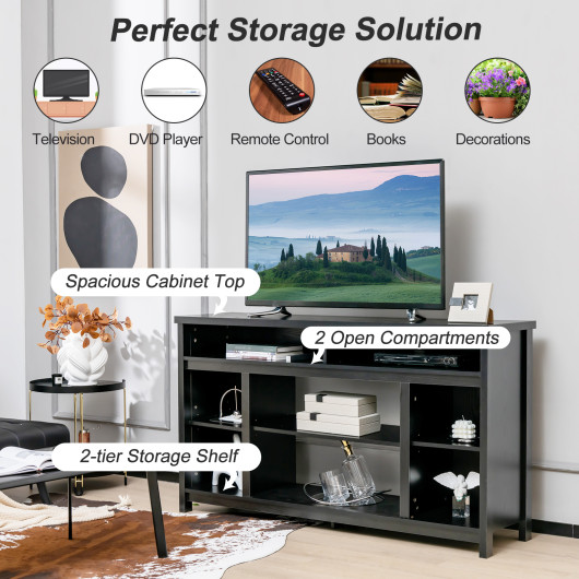 Black 58 Inch TV Stand with Adjustable Shelves and Storage 7 Black 58 Inch TV Stand with Adjustable Shelves and Storage - Image 7