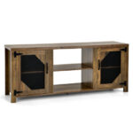 Rustic Brown TV Stand with Mesh Doors and Adjustable Shelves