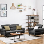 Adjustable Headrest Modern Fabric Loveseat Sofa with Metal Legs