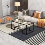 Modern 2-Tier Glass Coffee Table with Steel Frame