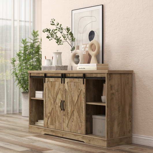 Farmhouse Gray TV Stand with Sliding Barn Doors and Storage 7 Farmhouse Gray TV Stand with Sliding Barn Doors and Storage - Image 7