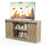 Farmhouse Gray TV Stand with Sliding Barn Doors and Storage 11 Farmhouse Gray TV Stand with Sliding Barn Doors and Storage