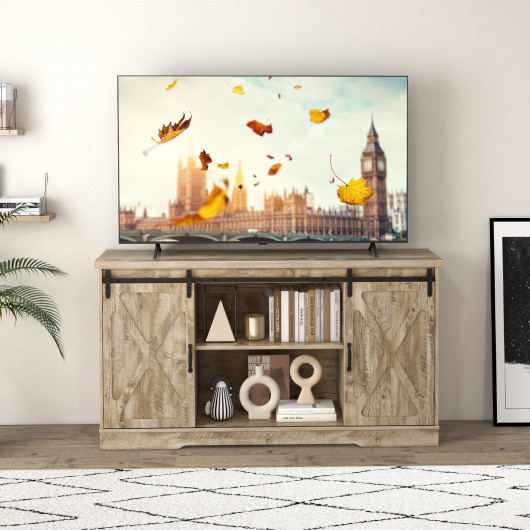 Farmhouse Gray TV Stand with Sliding Barn Doors and Storage 6 Farmhouse Gray TV Stand with Sliding Barn Doors and Storage - Image 6