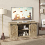 Farmhouse Gray TV Stand with Sliding Barn Doors and Storage 8 Farmhouse Gray TV Stand with Sliding Barn Doors and Storage