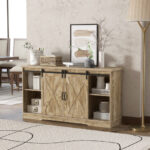 Farmhouse Gray TV Stand with Sliding Barn Doors and Storage 9 Farmhouse Gray TV Stand with Sliding Barn Doors and Storage