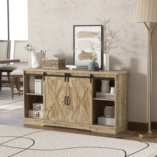 Farmhouse Gray TV Stand with Sliding Barn Doors and Storage 2 Farmhouse Gray TV Stand with Sliding Barn Doors and Storage - Image 2