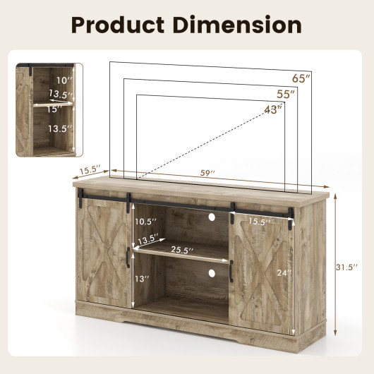 Farmhouse Gray TV Stand with Sliding Barn Doors and Storage 5 Farmhouse Gray TV Stand with Sliding Barn Doors and Storage - Image 5