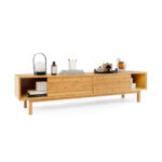 Mid Century Bamboo TV Stand with Sliding Doors Natural