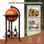 Solid Wood Globe Bar Stand with Storage and Wheels 14 Solid Wood Globe Bar Stand with Storage and Wheels
