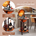 Solid Wood Globe Bar Stand with Storage and Wheels 13 Solid Wood Globe Bar Stand with Storage and Wheels
