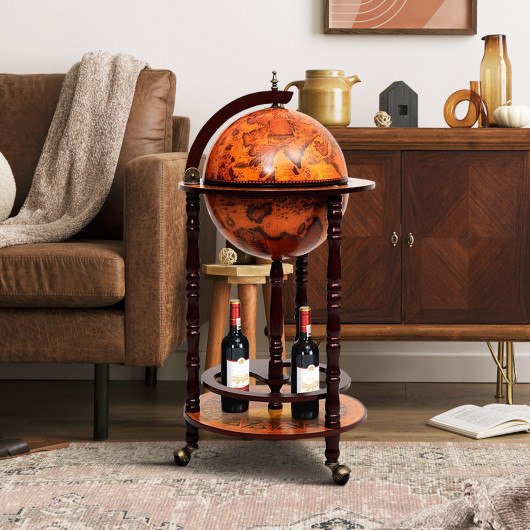 Solid Wood Globe Bar Stand with Storage and Wheels 2 Solid Wood Globe Bar Stand with Storage and Wheels - Image 2