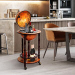 Solid Wood Globe Bar Stand with Storage and Wheels 8 Solid Wood Globe Bar Stand with Storage and Wheels