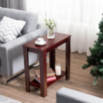 Modern Compact End Table with Storage Shelf and Fabric Drawer