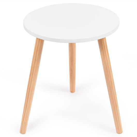 Modern Round White Coffee Table with Pine Wood Legs 3 Modern Round White Coffee Table with Pine Wood Legs - Image 3