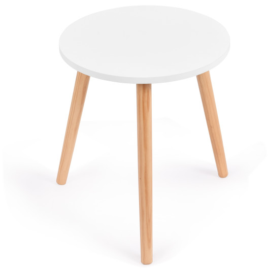Modern Round White Coffee Table with Pine Wood Legs 4 Modern Round White Coffee Table with Pine Wood Legs - Image 4