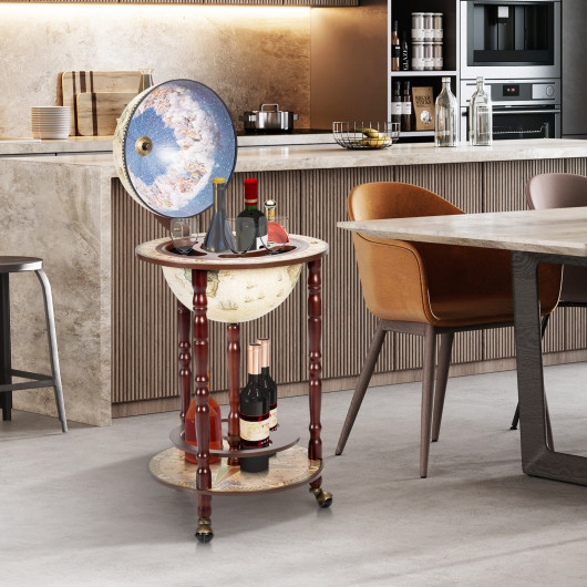 Italian Style Wooden Globe Wine Rack with Wheels 17 Inches 2 Italian Style Wooden Globe Wine Rack with Wheels 17 Inches - Image 2
