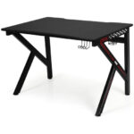 K-Shaped Gaming Desk with Cup, Headphone, and Power Holders
