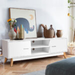 Mid-Century White Wooden TV Stand with Storage Cabinets and Shelves 14 Mid-Century White Wooden TV Stand with Storage Cabinets and Shelves