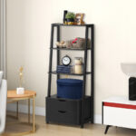 4 Tier Ladder Bookshelf with Drawers for Storage and Display