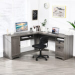 66 Inch L-Shaped Computer Desk with Drawers and Keyboard Tray 22 66 Inch L-Shaped Computer Desk with Drawers and Keyboard Tray