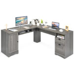 66 Inch L-Shaped Computer Desk with Drawers and Keyboard Tray 24 66 Inch L-Shaped Computer Desk with Drawers and Keyboard Tray