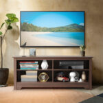Modern 58 Inch Media Console with Adjustable Shelves and Storage