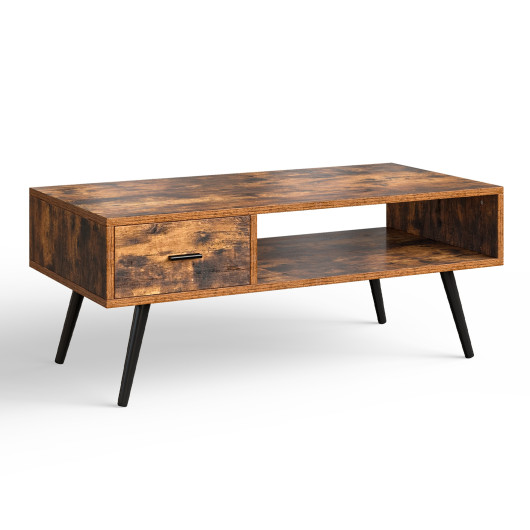 Retro Coffee Table with Drawer and Storage Shelf Rustic Brown 3 Retro Coffee Table with Drawer and Storage Shelf Rustic Brown - Image 3