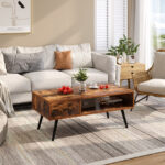 Retro Coffee Table with Drawer and Storage Shelf Rustic Brown 9 Retro Coffee Table with Drawer and Storage Shelf Rustic Brown