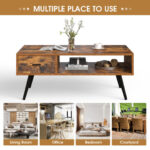 Retro Coffee Table with Drawer and Storage Shelf Rustic Brown 13 Retro Coffee Table with Drawer and Storage Shelf Rustic Brown