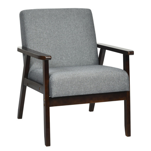 Rubber Wood Accent Chair with Linen Upholstery and Armrests 3 Rubber Wood Accent Chair with Linen Upholstery and Armrests - Image 3