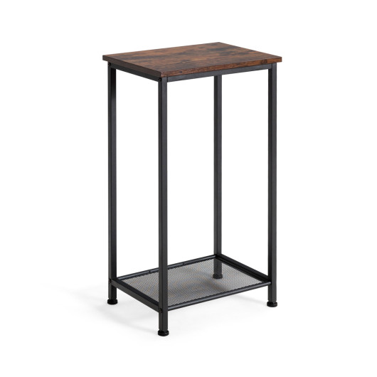 Rustic Industrial Side Table with Metal Mesh Storage Shelves 5 Rustic Industrial Side Table with Metal Mesh Storage Shelves - Image 5