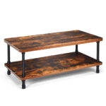 Industrial Coffee Table with Rustic Wood Top and Storage Shelf