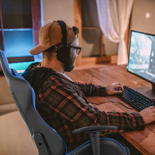 Blue Adjustable Massage Gaming Chair with Footrest and Lumbar Support 2 Blue Adjustable Massage Gaming Chair with Footrest and Lumbar Support - Image 2