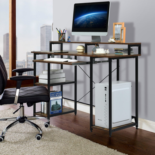 47 Inch Computer Desk with Storage Shelves and Keyboard Tray 2 47 Inch Computer Desk with Storage Shelves and Keyboard Tray - Image 2