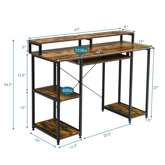 47 Inch Computer Desk with Storage Shelves and Keyboard Tray 5 47 Inch Computer Desk with Storage Shelves and Keyboard Tray - Image 5