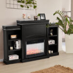 70 Inch Fireplace Media Console with Shelves and Bookcase
