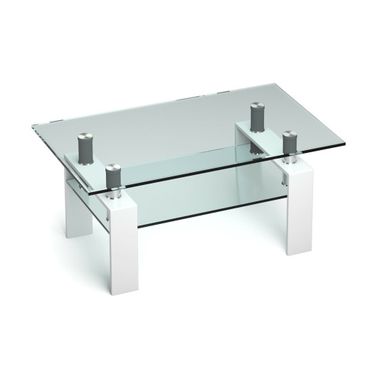 Modern Glass Coffee Table with Metal Legs and Storage Shelves 3 Modern Glass Coffee Table with Metal Legs and Storage Shelves - Image 3