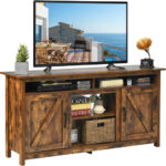 Industrial TV Stand with Storage Shelves and Cabinets Brown 10 Industrial TV Stand with Storage Shelves and Cabinets Brown