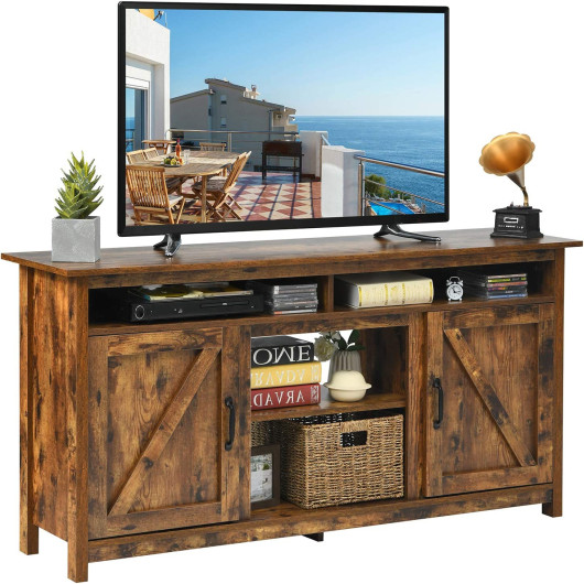 Industrial TV Stand with Storage Shelves and Cabinets Brown 3 Industrial TV Stand with Storage Shelves and Cabinets Brown - Image 3