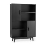 Modern Storage Cabinet with Doors Shelves and Rubberwood Legs