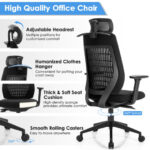 Adjustable Mesh Office Chair with Headrest, Armrests, and Clothes Hanger