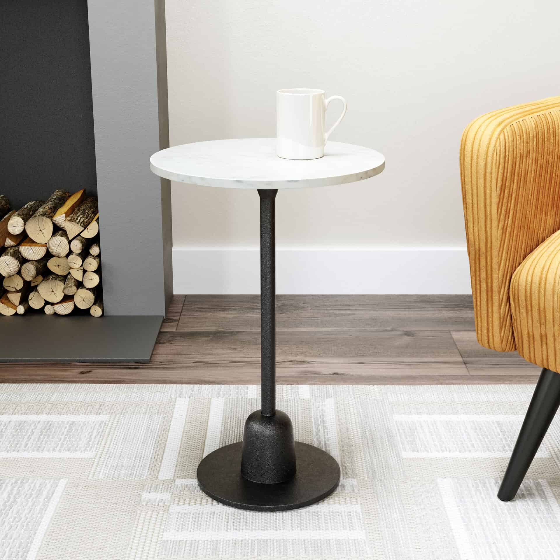 White Marble Top Side Table with Black Cast Aluminum Base 1 White Marble Top Side Table with Black Cast Aluminum Base