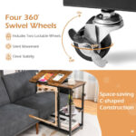 Adjustable C Shaped Side Table with Wheels and Storage Shelves