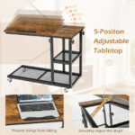 Adjustable C Shaped Side Table with Wheels and Storage Shelves