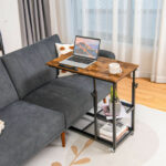 Adjustable C Shaped Side Table with Wheels and Storage Shelves