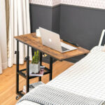 Adjustable C Shaped Side Table with Wheels and Storage Shelves