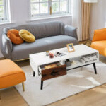 Modern Wooden Coffee Table with Drawer and Open Storage Shelf