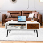 Modern Wooden Coffee Table with Drawer and Open Storage Shelf