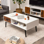 Modern Wooden Coffee Table with Drawer and Open Storage Shelf