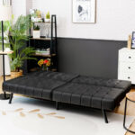 Convertible PU Leather Futon Sofa Bed with Adjustable Backrest